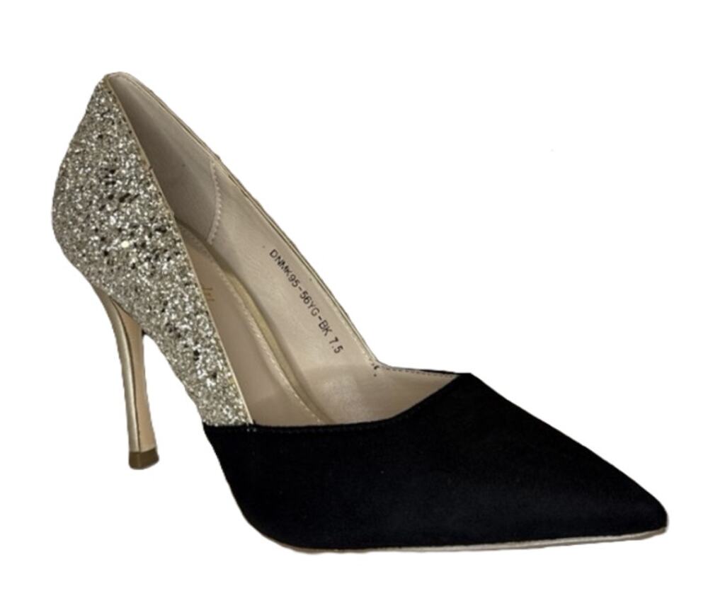 Msonlydn Women’s Two-Tone Glitter High Heels Black Suede Pump Size 8.5